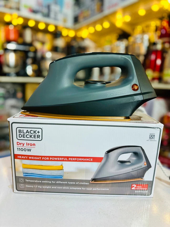 BLACK+DECKER Dry Iron 1100W – Heavy Weight Non-Stick Soleplate Electric Iron (BXIR1102IN).