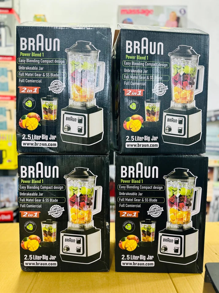 Braun Power Blend 1 Heavy Duty Commercial Blender | 2.5L Unbreakable Jar, Metal Gear & SS Blades (2-in-1).